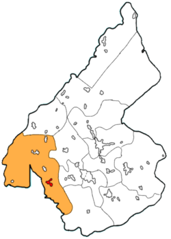 Map of Crucero Carmita (red) in Luis Arcos Bergnes (orange) in Camajuani.