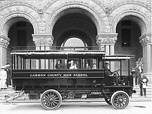 New 1912 Studebaker school bus are orange for Carbon County, Utah