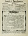 Revista Electrical Experimenter de Febrero de 1919. En ella se habla de la luz sin cables de Nikola Tesla.