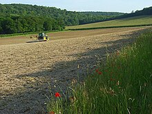 Agriculture in the UK is intensive, highly mechanised, and efficient by European standards. Farming, Turville - geograph.org.uk - 470533.jpg