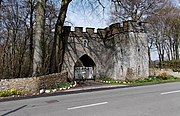 One of the two 19th-century lodges built in emulation of the priory's medieval walls