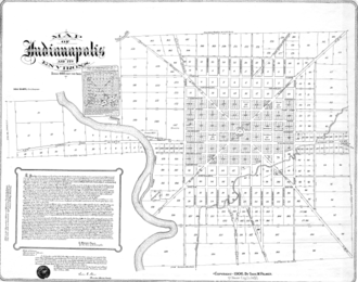 A black and white line-drawing map of Indianapolis