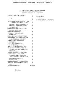 Russian troll farm, 13 suspects indicted for interference in U.S. election Internet Research Agency Indictment Feb 2018 with text.pdf