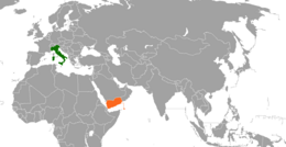 Mappa che indica l'ubicazione di Italia e Yemen