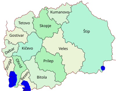 Karte Nordmazedoniens mit den 13 Muftiaten