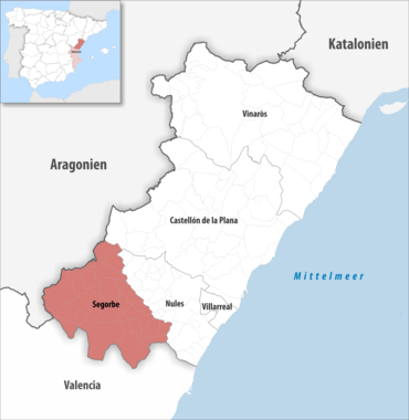 Die Lage des Gerichtsbezirk Segorbe in der Provinz Castellón