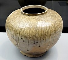 Ash glazed jar from 9th century, Japan. Large jar, Sanage ware, Heian period, 9th century, ash glaze - Tokyo National Museum - DSC05227.JPG