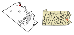 Location of Slatington in Lehigh County, Pennsylvania (left) and of Lehigh County in Pennsylvania (right)