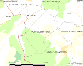 Mapa obce Halles-sous-les-Côtes