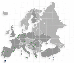 Mapa de Europa mostrando los grupos locales de EUROAVIA.