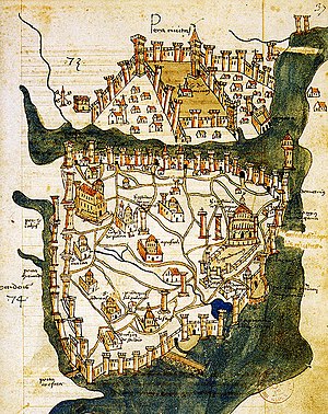 Старейшая дошедшая до наших времён карта Константинополя, Кристофоро Буондельмонти, 1422.