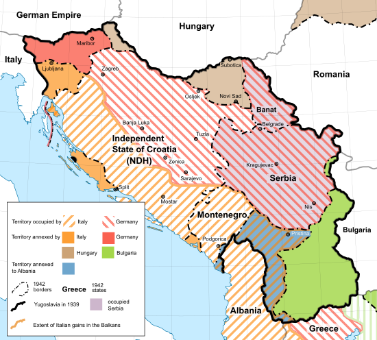 Map of the Axis occupation of Yugoslavia Map of the Axis occupation of Yugoslavia.svg