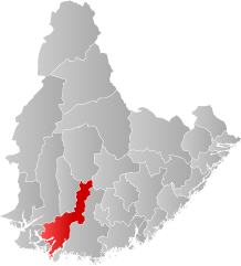 Lage der Kommune in der Provinz Agder