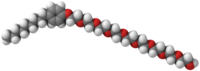 Ball-and-stick model of a nonoxynol-9 molecule.