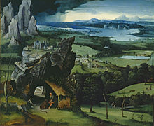 Paisaje con San Jerónimo, 1515-1519, óleo sobre tabla, 74 x 91 cm, Museo del Prado, Madrid.