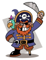 Stereotypical cartoon pirate sporting the skull-and-crossbones on his hat