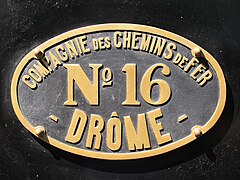 Plaque de la locomotive no 16.