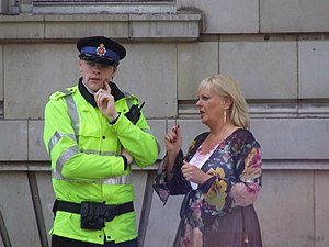 English: Lady talking to Greater Manchester po...