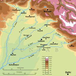 Topografia mapo de Panĝabo