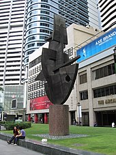 Modern-day Raffles Place, the financial heart of Singapore. Raffles Place Sculpture 2, Dec 05.JPG