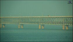 A train moving inside Rail cum Road Bridge