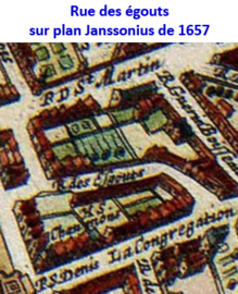 Rue des égouts sur plan Janssonius de 1657