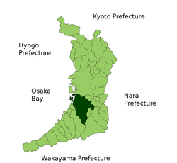 Elhelyezkedése Oszaka prefektúra térképén