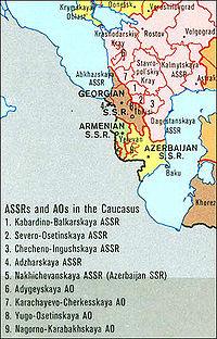 Soviet Caucasus 1989 political divisions and subdivisions showing the Abkhazian ASSR (Abkhazskaya ASSR in Russian) of the Georgian SSR.