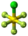 Ball-and-stick model of the sulfur chloride pentafluoride molecule