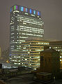 Target Plaza South, the headquarters of Target Corporation, lit up multicolored during the winter.