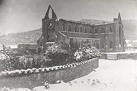 The Abbey in the snow, early 20th century, photo by William A. E. Call