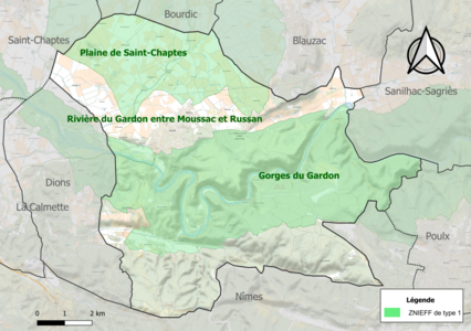 Carte des ZNIEFF de type 1 sur la commune.