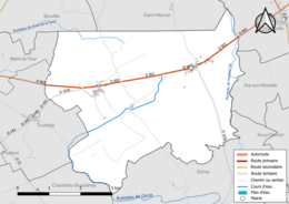 Carte en couleur présentant le réseau hydrographique de la commune