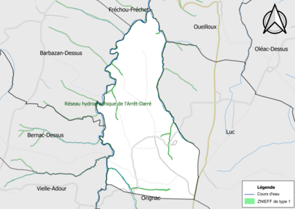 Carte de la ZNIEFF de type 1 sur la commune.