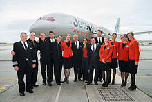 The aircrew of a Jetstar Airways Boeing 787 787 Dreamliner cabin crew and pilots (10167536115).jpg