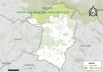 Carte de la ZNIEFF de type 2 sur la commune.