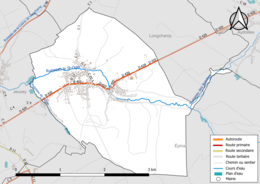 Carte en couleur présentant le réseau hydrographique de la commune