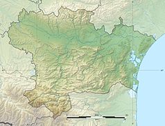 Mapa konturowa Aude, po prawej znajduje się punkt z opisem „Park regionalny Narbonnaise en Méditerranée”