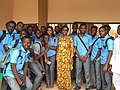 Aurélie Adam Soulé Zoumarou avec des étudiants de l'université (UNSTIM) à Abomey au Bénin.