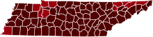 COVID-19 Prevalence in Tennessee by county.svg