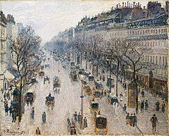 The Boulevard Montmartre on an Winter Morning (1897), Camille Pissarro, no Metropolitan Museum of Art, em Nova Iorque