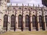 Canterbury Cathedral with simple wall buttresses and flying buttresses (rebuilt into Gothic 1174–1177)