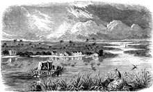 The location of the Qurnah Disaster, where hundreds of cases of antiquities from Fresnel's mission were lost in 1855 Confluence of the Tigris and Euphrates near Al-Qurnah.tif