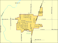 Detailed map of Douglass, Kansas