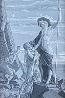 Dictys discovers Danae & the infant Perseus, gouache with wash and black chalk, 1880