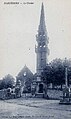 Le clocher de l'église Saint-Edern (carte postale, vers 1930).