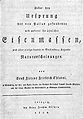 Titelblatt von Ernst Florens Friedrich Chladnis Werk Ueber den Ursprung der von Pallas gefundenen und anderer ihr ähnlicher Eisenmassen.