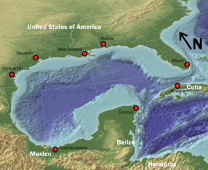 3d overview of the Gulf of Mexico, with some p...