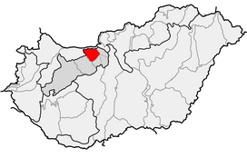 Location of Gerecse Mountains within physical subdivisions of Hungary