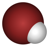 Hydrogen bromide exists in the gas phase as a diatomic molecule. Hydrogen-bromide-3D-vdW.svg